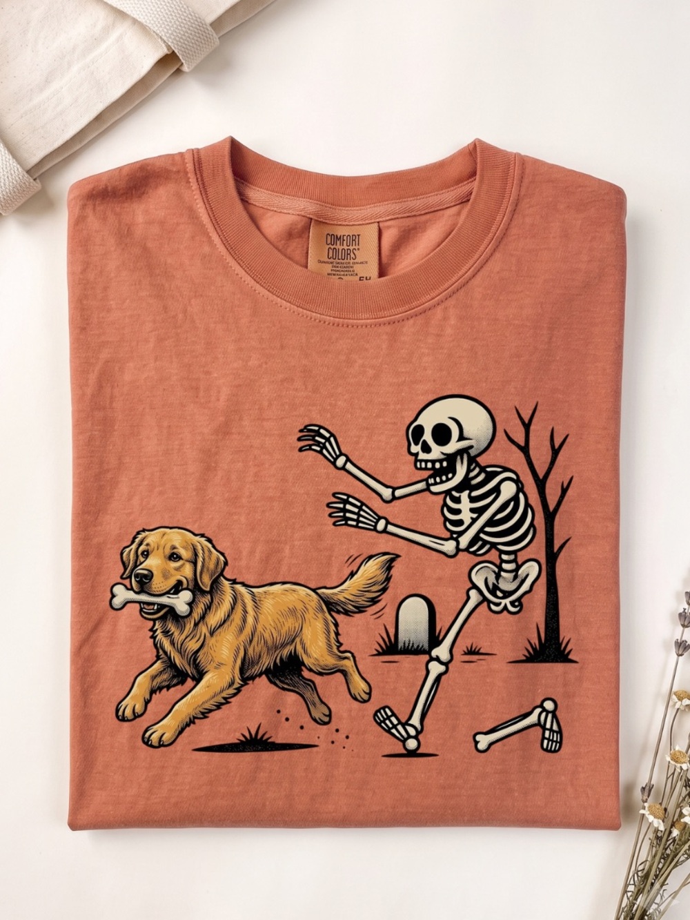 Halloween Golden Retriever & Skeleton T-shirt, Spooky Season Comfort Colors Tee